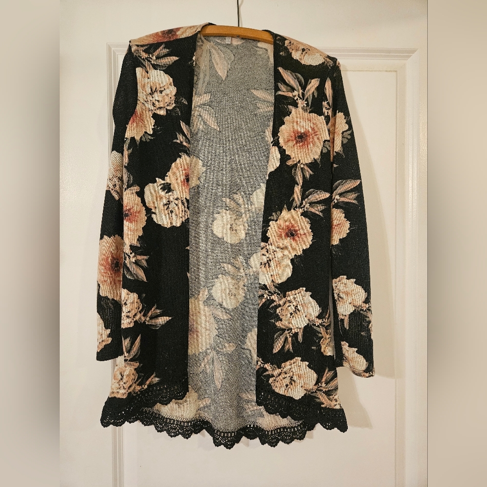 Black Floral Cardigan, XS - Picture 1 of 6
